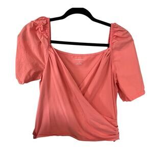Anthropologie Medium Coral Wrap Puff Sleeve Boho Romantic Cottagecore Soft Girl